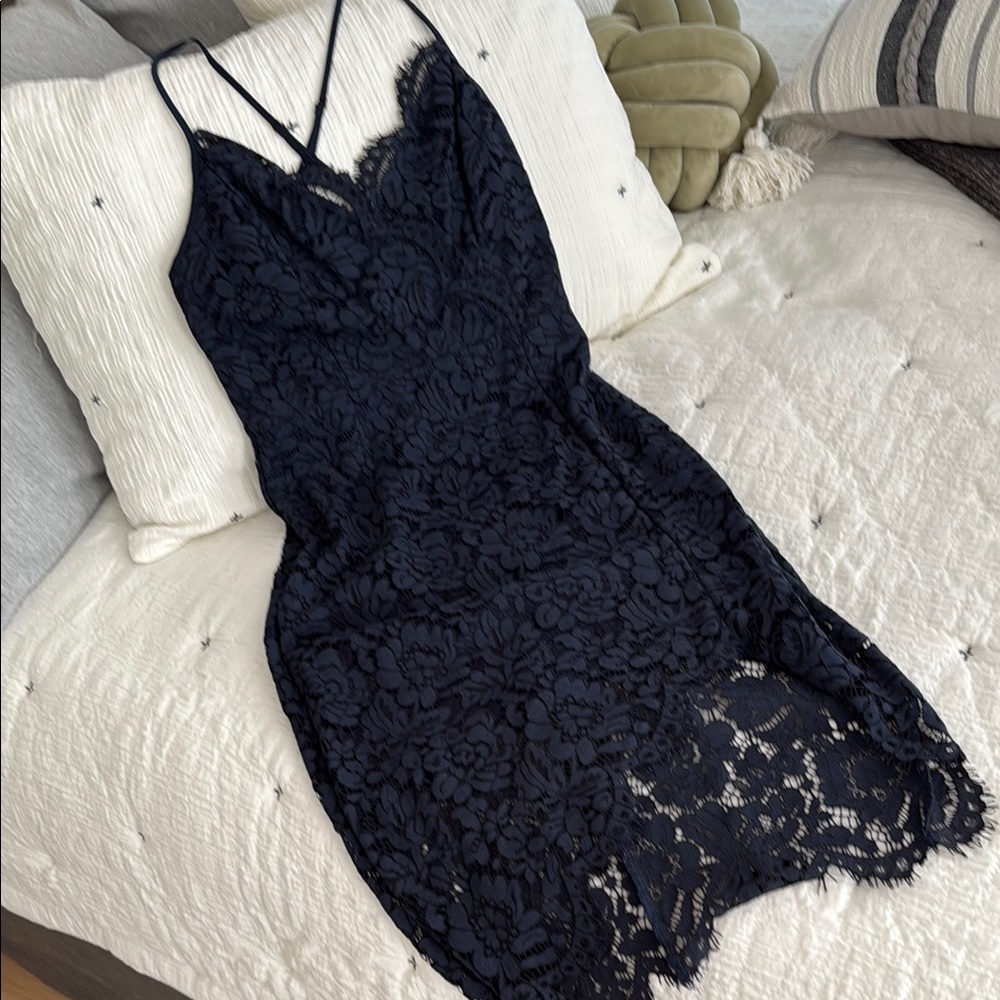 Lulus Elegant Navy Lace Dress, S